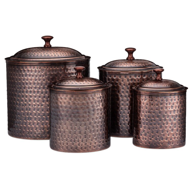 Dakota Fields Oval Hammered Antique Copper Finish Canisters, Set Of 4